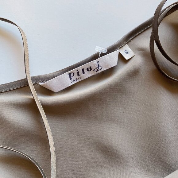 Vintage Pilus Paris 100% Silk Slip Dress Maxi Gown Size S Champagne Side Slits - Picture 2 of 8